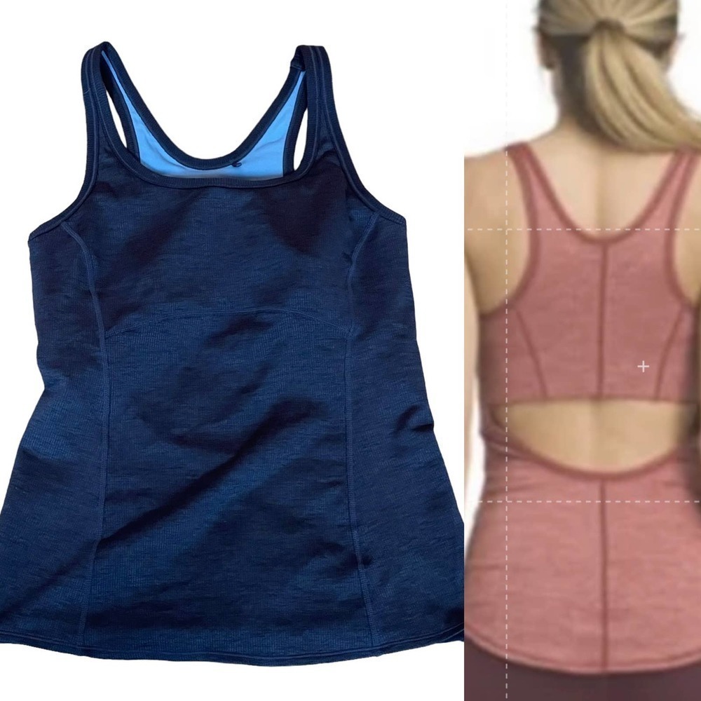 PRANA Blue Ribbed Racerback Lilliana Tank Top Athletic Built-In Bra -Small